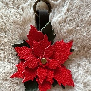Red Poinsettia Leather Charm, Flair, Keychain